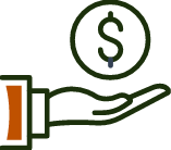 Icon of a hand holding a dollar sign to represent donating.